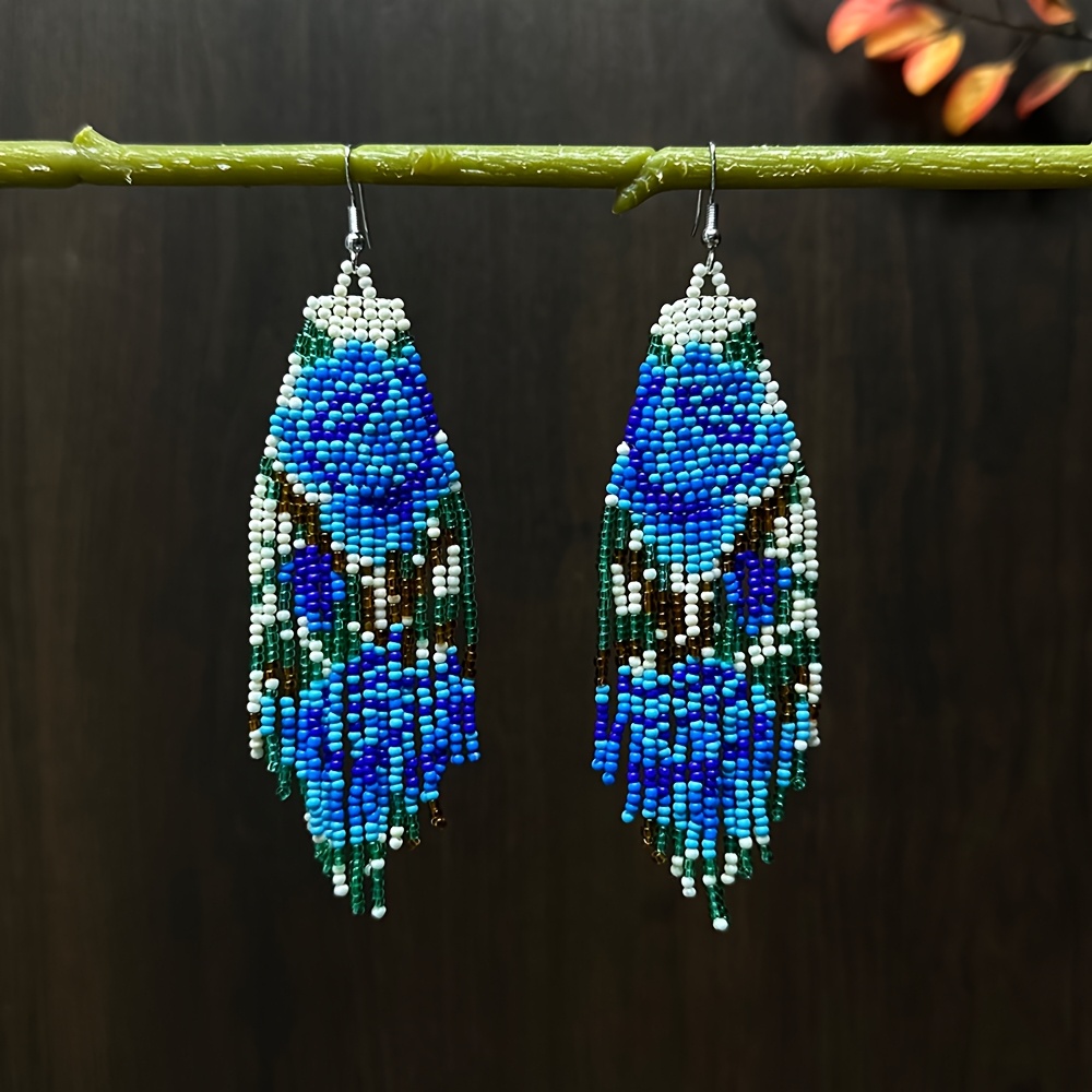 Elegant Handmade Flower Beaded Tassel Drop Earrings for Women